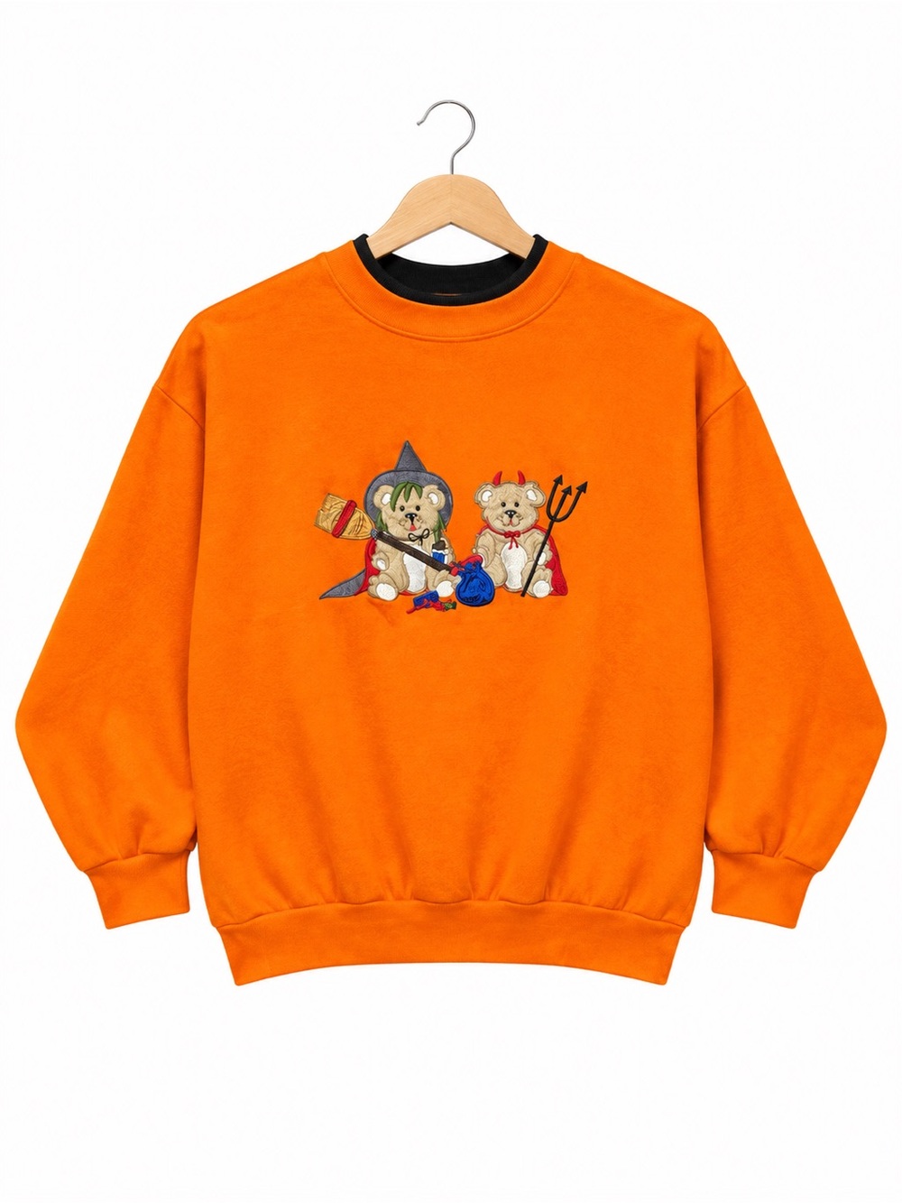 VTG 90s Basic Editions Halloween Bear Sweatshirt XL Embroidered Cottagecore cute
